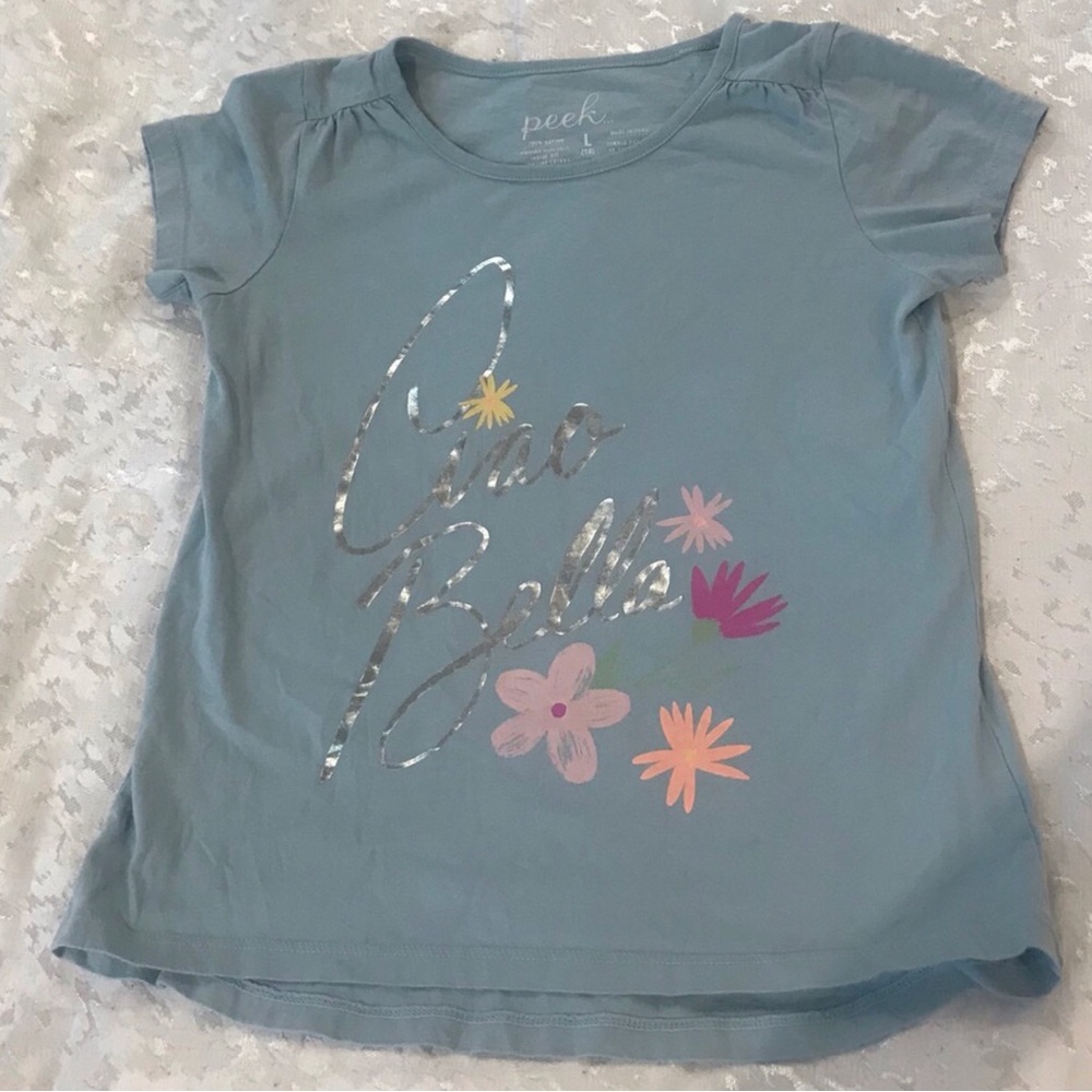 Peek Girls' Blue 'Ciao Bella' Floral Graphic Tee NWOT